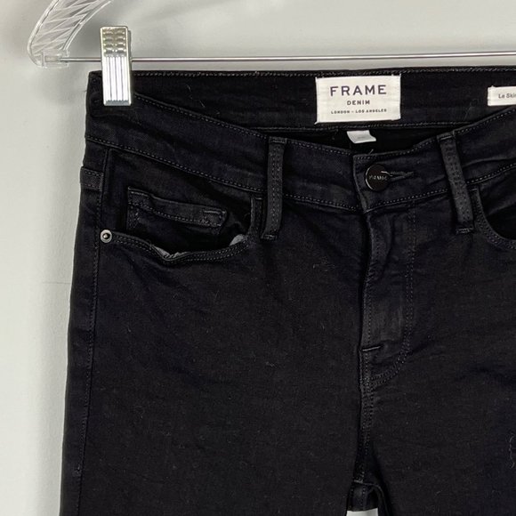 Frame Womens Le Skinny de Jeanne Jeans Raw Stagger Crop Mid Rise Black size 25 - Picture 6 of 16